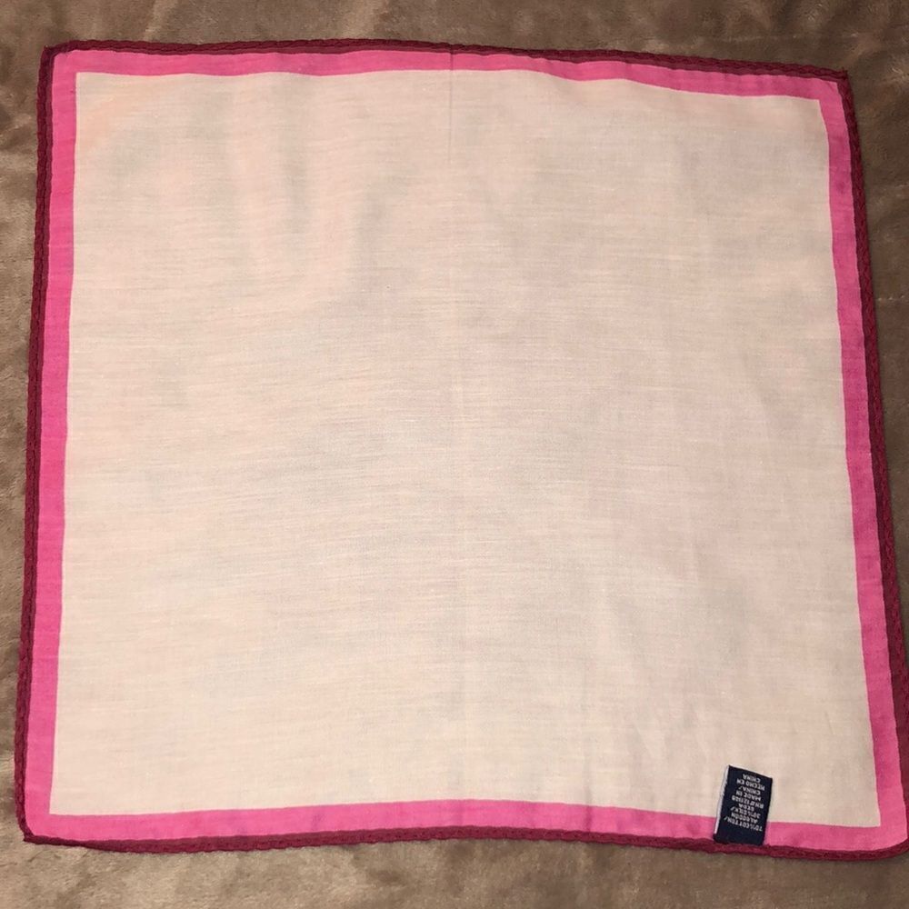 Shimmery White Fuchsia Pink Burgundy Border Cotton/Silk Blend Pocket Square - Picture 6 of 9